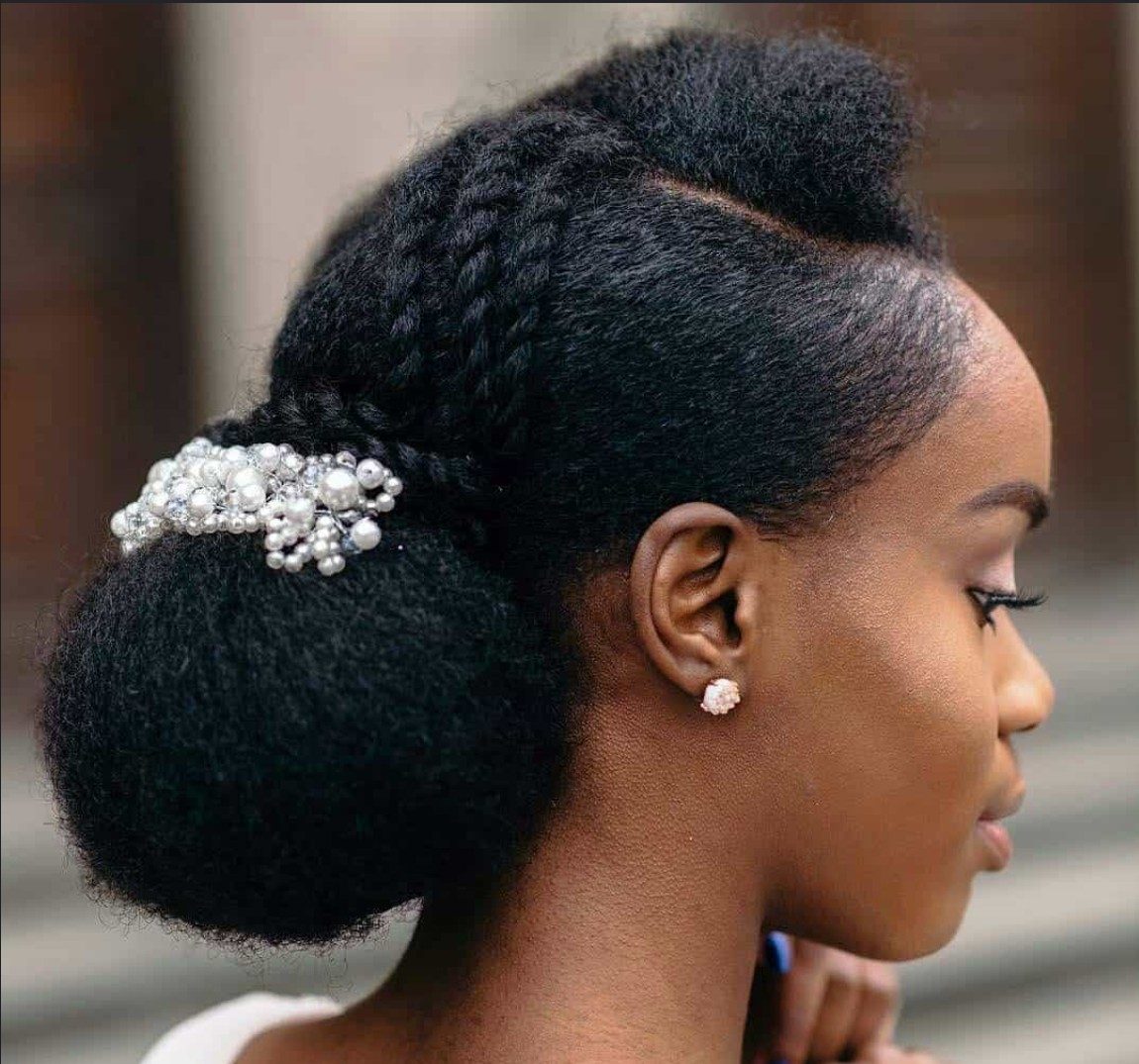 Natural hair bun with braided detail