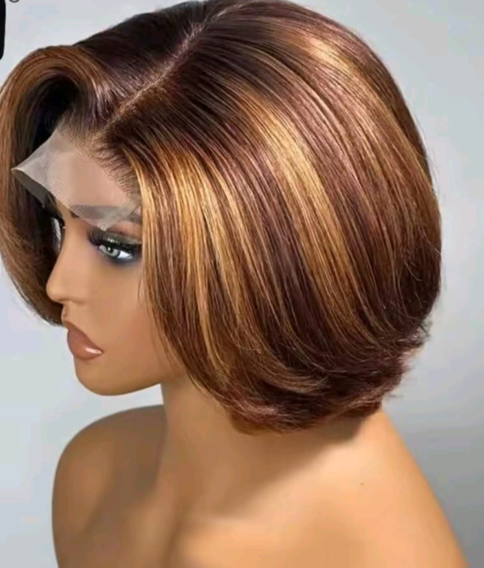 Custom designed bob wig with honey highlights